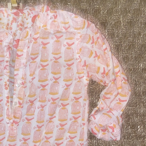 Roberta Roller Rabbit Cotton white w/ Pink & Orange bird/birdcage L/S dress sz 6 - Picture 9 of 10